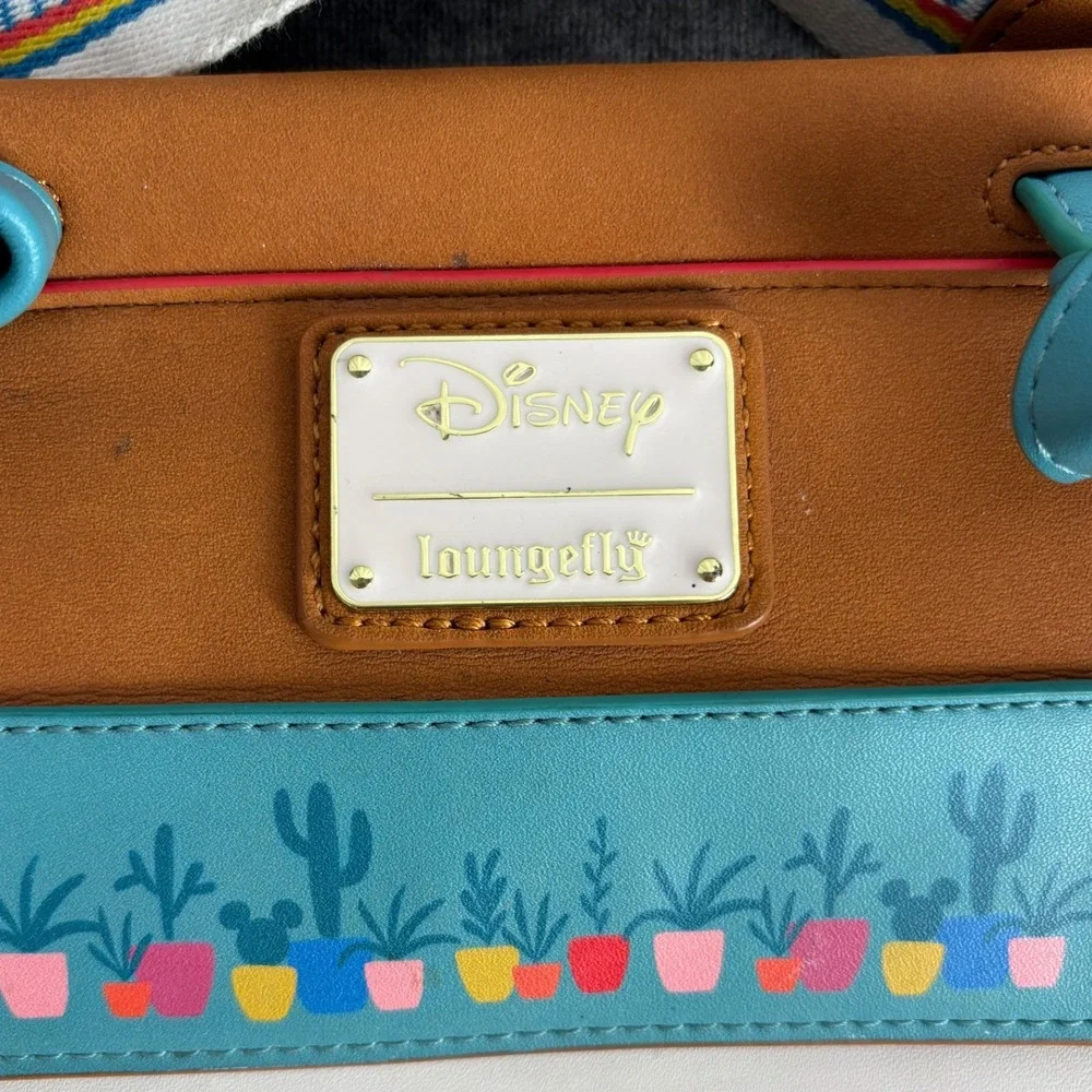 Disney Loungefly Cactus Succulent Hidden Mickey Crossbody Bag Brown‎ Teal Cream